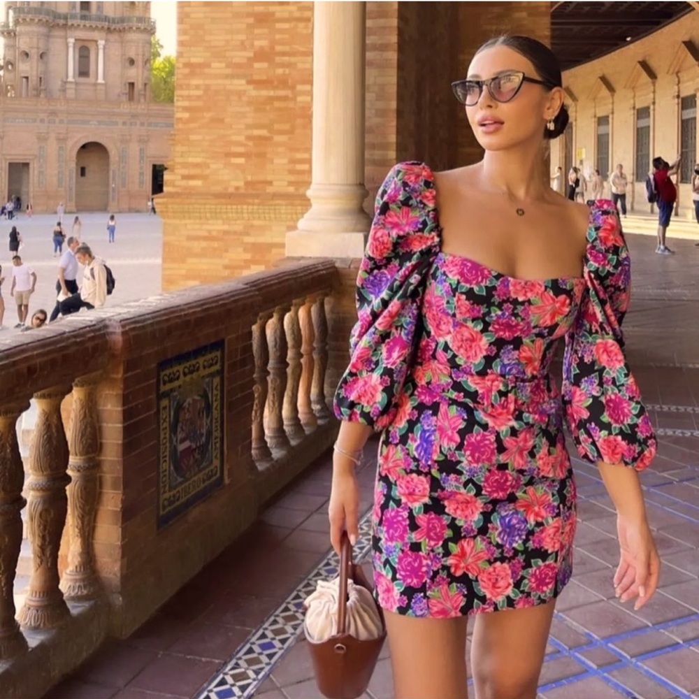Zara Influencer Floral Puff Sleeve Dress